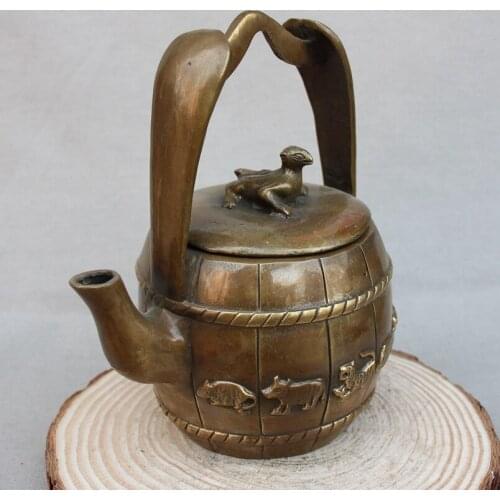 Antique Old QingDynasty copper carving teapot,12 animals pot,hand crafts,best collection&adornment,free shipping