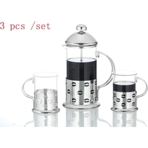 3 pcs/ set Stainless Steel Glass Teapot Cafetiere French Coffee Tea Percolator Filter Press Plunger Manual Coffee Espresso Maker