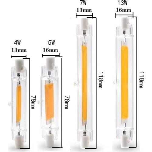 LED R7S COB New Glass Bulb 78MM 4/5W 118MM 7/13W AC220V/110V Lampadas Diode Spot Light Corn Ceramics Lamp Replace Halogen Light