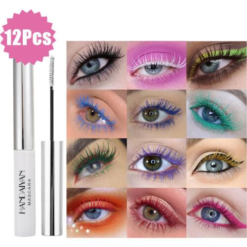 12 Colors/Lot Eyelashes Curling Colorful Mascara Black Liquid Pen Make Up Makeup Eye Lash Thick Cosmetic Tool Lengthening Brush