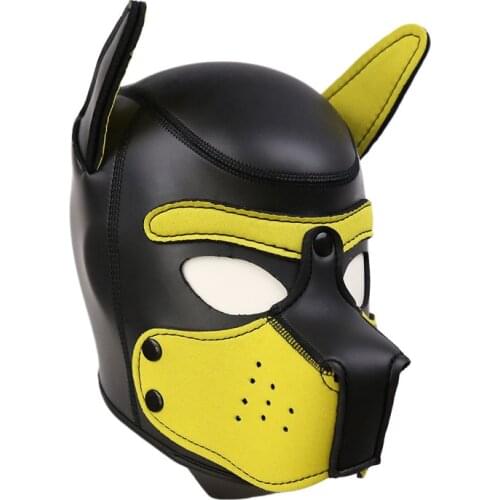 Unisex Soft Latex Rubber Dog Hood Puppy PlayFull Head Bondage Mask with Ears Muzzle Hood Head Restraint Sex Products