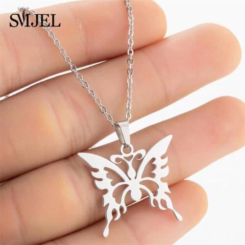 Punk Stainless Steel Butterfly Necklaces Pendants for Women Boho Animal Butterfly Statement Necklace Accessories Birthday Gifts