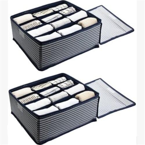 Non-woven Fabric Underwear Panties Storage Box Foldable Finishing Storage Box With Covers Stripe Pattern Household Storage Boxes