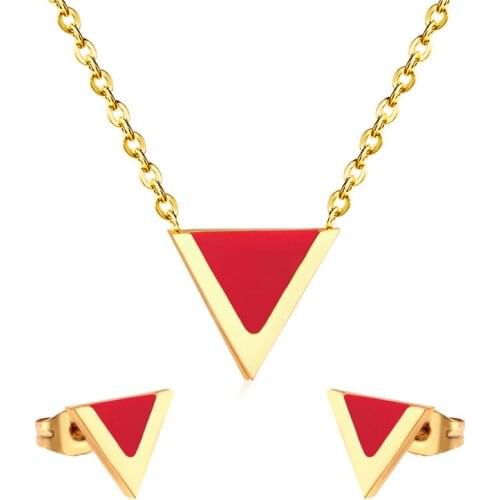 LUXUKISSKIDS Jewellery Fashion Necklaces Earrings Stainless Steel Triangle Shell Dubai Wedding Indian Jewelry Set For Women Girl