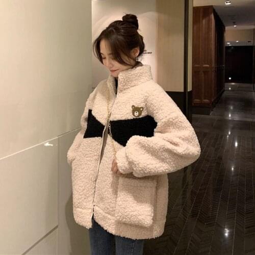 Women Velvet Jacket Fleece Shaggy Warm Coat Fashion Lamb Wool Spring Autumn Collar Coat Cropped Jackets Overcoat Zipper Outwear