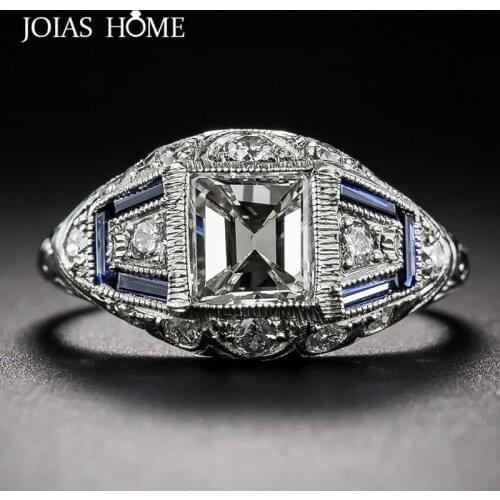 JoiasHome 925 sterling silver ring European and American creative flowers inlaid with blue topaz female engagement ring