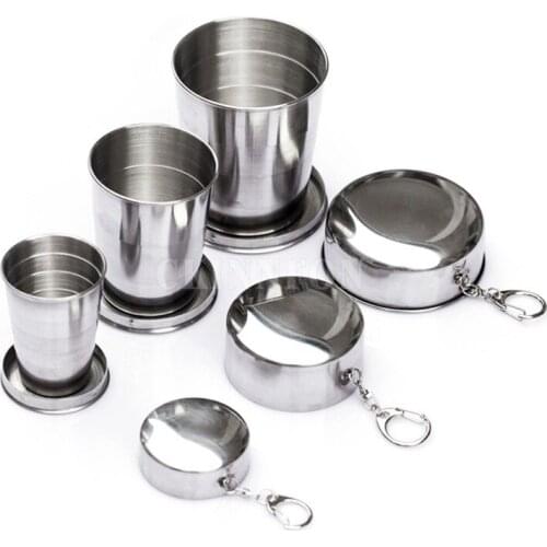 100Pcs/Lot Stainless Steel Folding Cup Travel Tool Kit Survival EDC Gear Outdoor Sports Mug Portable For Camping Hiking Lighter