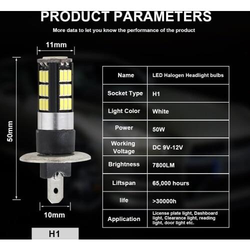 2Pcs 50W 7800LM 6000K Super Bright Driving Fog Lights Waterproof Car Headlight Bulbs H1 Halogen Headlight Bulb Car Accessories
