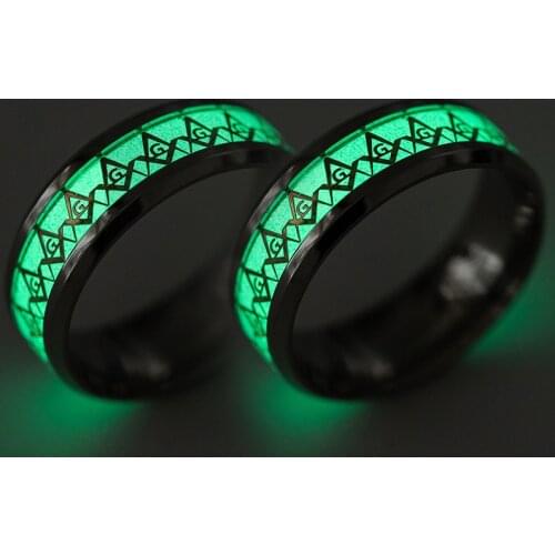 2020 Womens Luminous Gold-plated Domineering Masonic Inlaid Green Background Fashion Mens Fluorescent Luminous Ring Party Gift