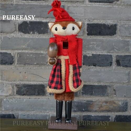 38cm Europe style Christmas Home decoration Wood Fox nutcrackers collection Nutcrackers Puppet sculpture crafts christmas gift