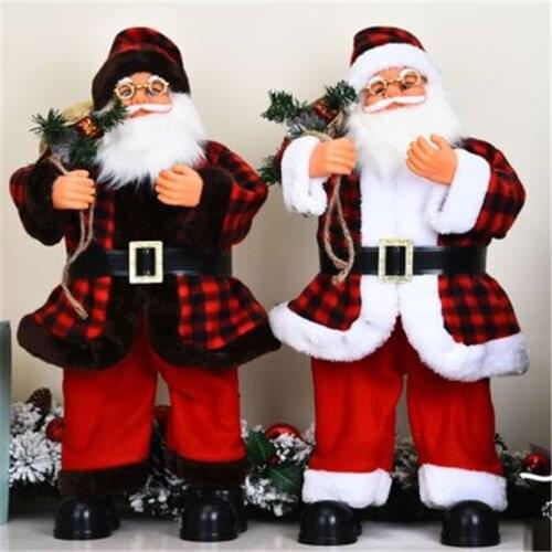 58CM New Red Plaid Clothes Electric Music Swing Santa Claus Doll Christmas Party Decoration Supplies For Home KK57