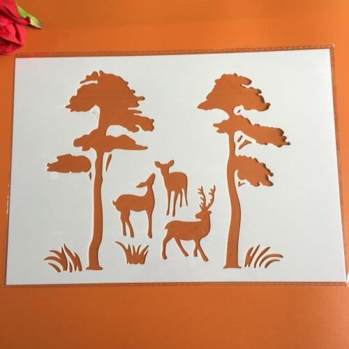 A4 29 * 21cm Sika Deer tree DIY Stencils Wall Painting Scrapbook Coloring Embossing Album Decorative Paper Card Template