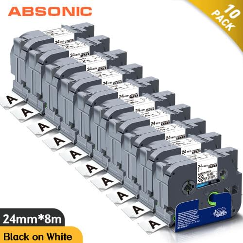 Absonic TZe-SE5 TzeSE5 Security Tapes 24mm Black on White TZ-SE5 Tze SE5 Compatible Label Tapes for Brother Ptouch Label Printer