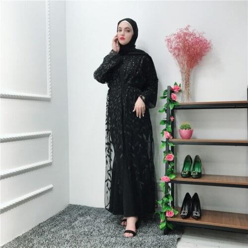 Aligaia Lace Cardigan Leaf Embroidered Robe Dress For Women 2021 Kimono Cardigan Muslim Hijab Dress Turkey Long African Dresses