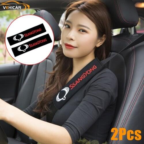 VEHICAR Car Seat Belt Covers 2PCS Cotton Safety Belt Pad For Ssangyong DIY Vehicle Decoration Personality Logo Design