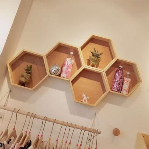 Big deal Nordic Style Nursery Kids Room Decoration Shelf Wooden Honeycomb Hexagon Shelves for Baby Child Bedroom Decoration-Wood