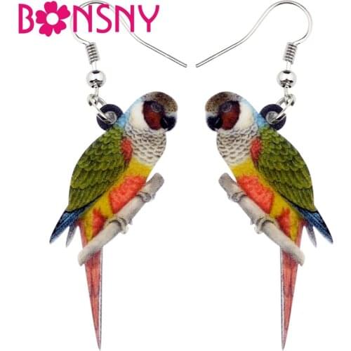 Bonsny Acrylic Rainbow Lorikeet Bird Earrings Big Long Dangle Drop Unique Animal Summer Jewelry For Women Girls Teens Gift Bulk