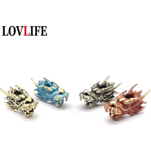 Beast Dragon Head Pure Copper Knife Lanyard Pendant Handmade Umbrella Rope DIY Paracord Beads Accessories Brass Keychain Hanging