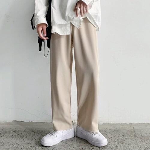 Summer ins Harajuku casual wide leg baggy mens high waist pants mens trend loose thin straight quarter pants overalls