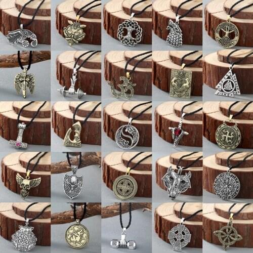 Chandler Nordic Viking Men Necklace Women Slavic Symbol Amulets Kolovrat Antique Cross Hammer Pendant Male Jewelry