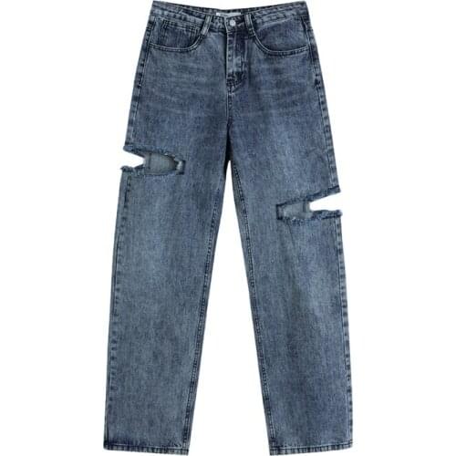 Jeans Woman High Waist 2021 Spring New Vintage Streetwear Straight Long Pants Versatile Blue Baggy Femme Denim Pants Mujer