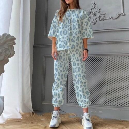 Elegant Women Printed Loungewear 2 Piece Set Mid-Sleeve Long Trouser Loose Ladies Tracksuit 2021 Casual Street Sporty Female Set