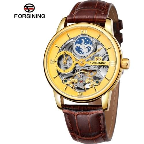 Forsining mechanical watches mens personality leisure hollow sun and moon flywheel automatic mechanical watch wrist watch mecha