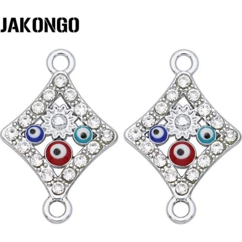 JAKONGO Silver Plated Crystal Square Evil Eye Connector for Jewelry Making Bracelet Findings DIY Accessories 24x15mm 5pcs