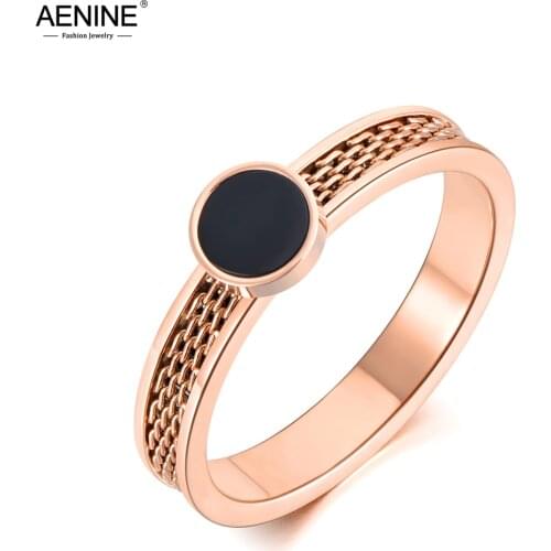 AENINE Original Design Black Acrylic Anniversary Rings Jewelry For Women Trendy Rotatable Titanium Stainless Steel Ring AR19091