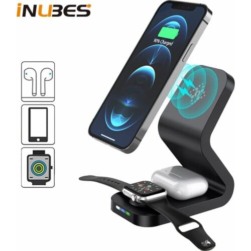 15W Magnetic Qi Fast Wireless Charger For iPhone 12 Pro Max Mini 4 in 1 Charging Dock Station for Airpods Pro Apple Watch Stand
