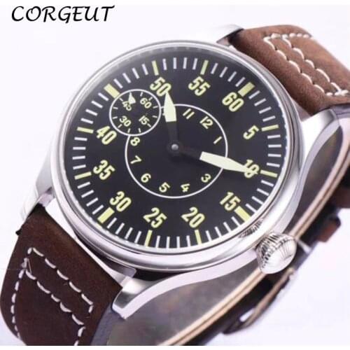 44mm CORGEUT black dial 6497 Hand Winding Mechanical mens watches of the famous luxury brand Movement Mens Watch