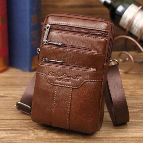 Fashion New style Men Genuine Leather Waist Bag Cell/Mobile Phone Coin Purse Pocket Belt Military Male Crossbody Shoulder Bag