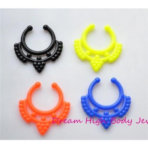 Newest Septum Nose Ring Acrylic Fake Fashion Body Piercing Jewelry Clicker Non Piercing Hanger Clip On Nose Studs Blue Orange