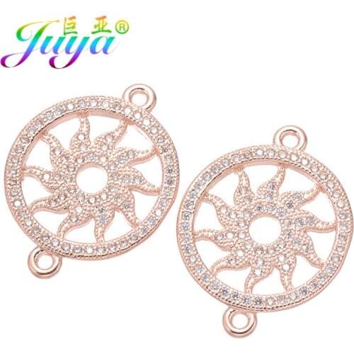 Wholesale Earrings Bracelets Accessories Cz Rhinestones Round Shape Metal Charm Connectors Jewelry Findings Material Supplies