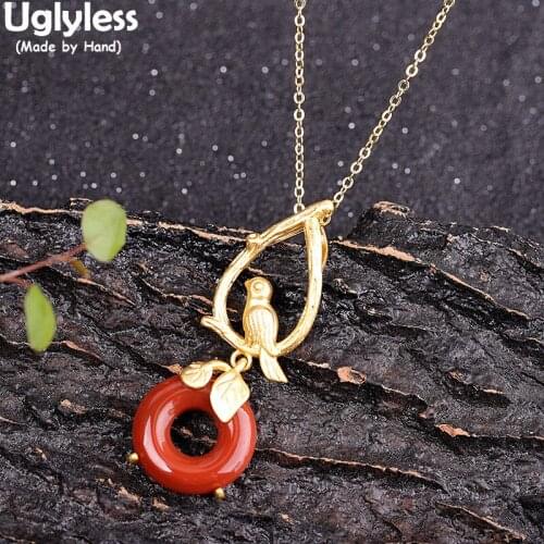 Uglyless Handmade Birds Magpie Necklaces Earrings Sets for Women Real 925 Silver Birds Animals Jewelry Sets Agate Buttons Bijoux