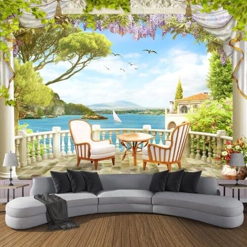 Custom 3D Mural Wallpaper 3D Stereoscopic Space Garden Balcony Seascape Photo Wall Painting Living Room Bedroom Decoration Paper