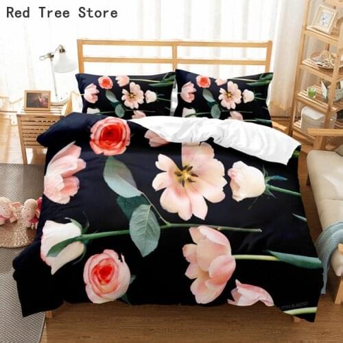 Rose Flower Bedding Set Nordic Print Duvet Cover 220x240 King Size Quilt Cover Modern Romantic Flowers Luxury Quilt No Bed Sheet