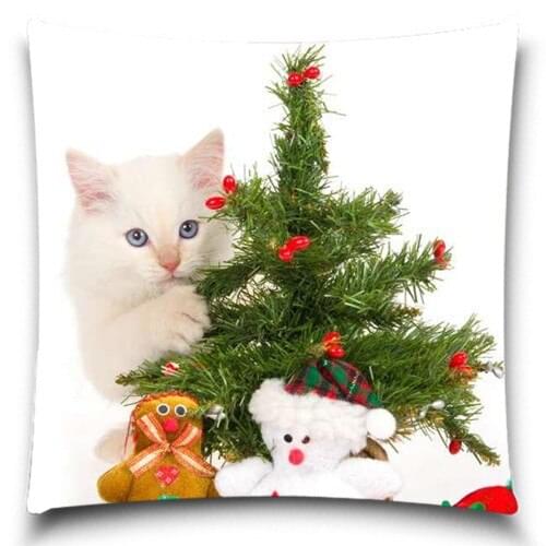 Christmas Tree of Cat Throw Pillow Case Home Office Decal /Home Textile Gift Pillow Cover