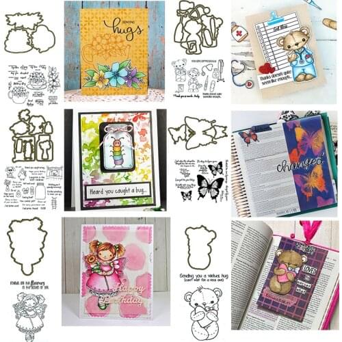Doctor Bear Caterpillar Drift Bottle Stamps And Dies For DIY Scrapbooking Embossing Card Making Butterfly Teacup Flower Dies