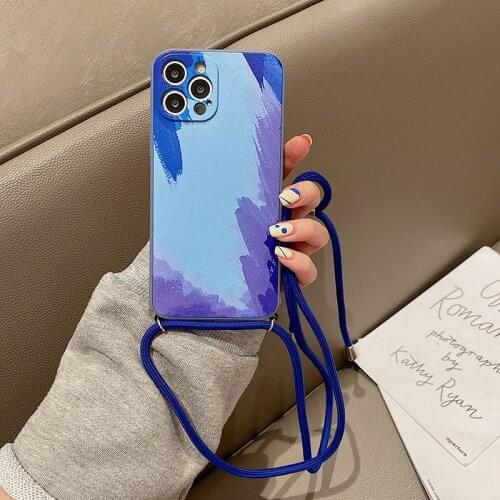 Strap Cord Chain Necklace Lanyard Phone Case for honor 50 50se 50pro HUAWEI P50 P40 P40LITE P30LITE cartoon Painting Silicone