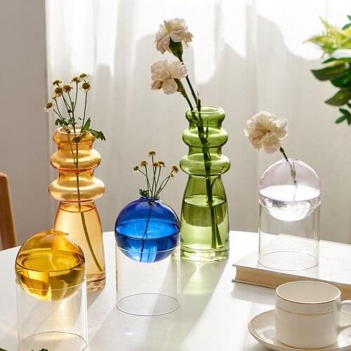 Nordic Glass Vase Home Small Hydroponic Plant Glass Bottle Living Room Decor Dried Flower Decoration Transparent art Flower Vase