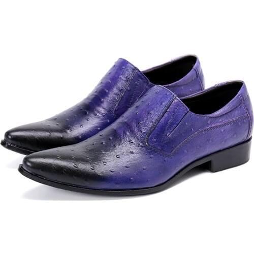 Purple Pointed Toe Genuine Leather Casual Business Men Shoes Loafers Slip On Lisure Party Dress Shoes Mens Nightclub Bars Shoes