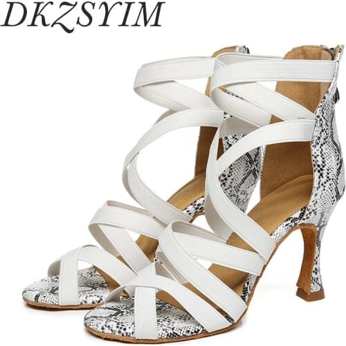 DKZSYIM Snake skin Latin Dance Shoes Women Ballroom High Top Dancing Shoes Zipper Tango/Salsa Dance Shoes Soft High Heels 3.5-10