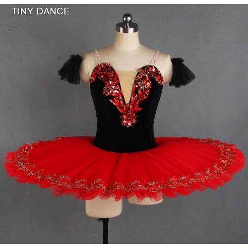 Top Quality Professional Ballet Dance Tutu Black Velvet Bodice with Red Pancake Tutu Skirt Girls & Women Ballerina Tutus BLL418