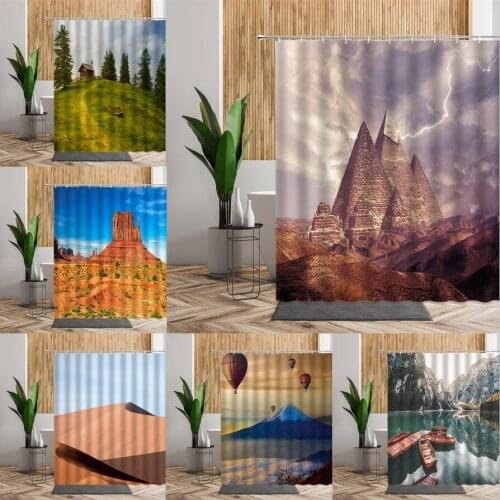 Natural Landscape Shower Curtain 3D Egyptian Mountain Bathroom Curtains Forest Partition Bath Screen Waterproof Cloth Home Decor