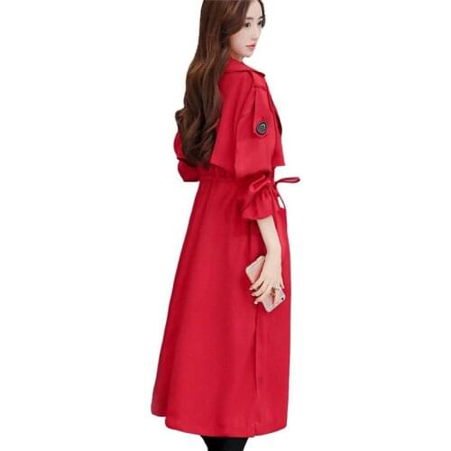 Womens Windbreaker Female Slim Spring Autumn Red Double Breasted Trench Coat Para As Mulheres Elegant Coats WXF110