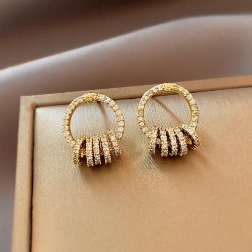 Korean hot selling fashion jewelry exquisite copper inlaid zircon simple round earrings elegant women wedding party earrings