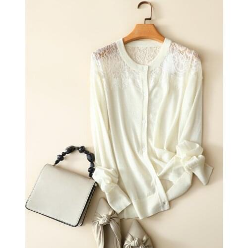 Spring autumn new style lace up crew neck long sleeve 100% cashmere cardigan for women