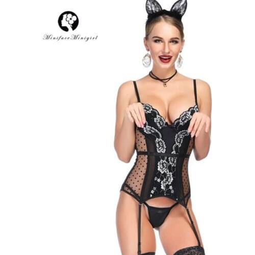 Minifaceminigirl Sexy Polk Dot Bustiers Women Black White Lace Corsets And Bustiers Lace Up Firm Female Corset Lingerie Bustier