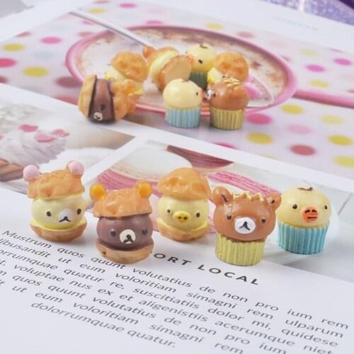 10pcs/lot 14X17mm Kawaii 3D Resin Bear Bread Cake For Keychain Scrapbooking Craft Food Art Supply Decoration Favor